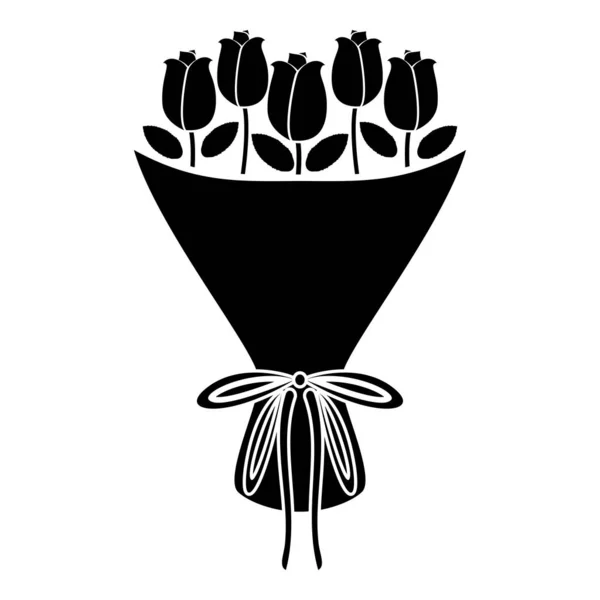 Bouquet of flowers Bouquet of roses Present concept Bouquet of rose flower icon black color vector illustration flat style image