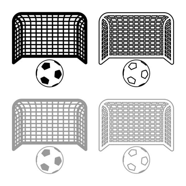Soccer ball and gate Penalty concept Goal aspiration Big football goalpost icon outline set black grey color vector illustration flat style image — Stock Vector