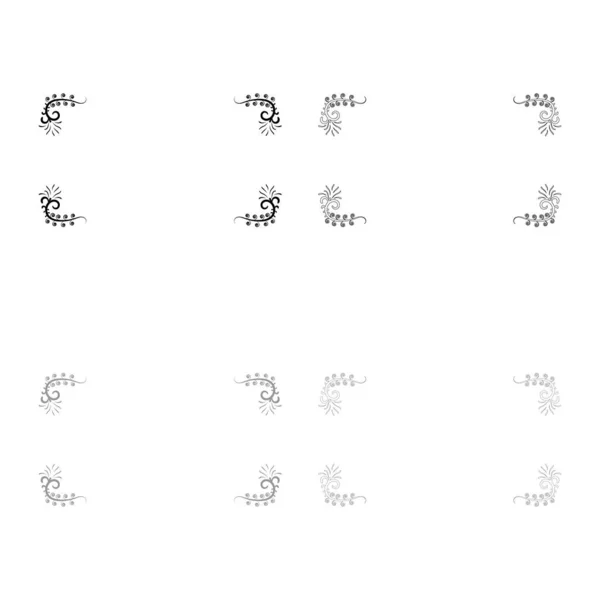 Placa froral arte moldura ícone conjunto de esboço preto cor cinza vector ilustração plana estilo imagem — Vetor de Stock