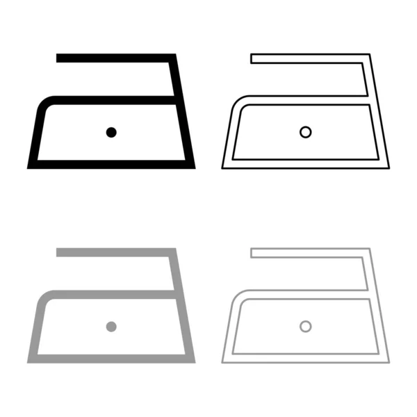 El planchado se permite baja temperatura lenta a ciento diez 110 grados símbolos de cuidado de la ropa concepto de lavado signo de lavandería icono esquema conjunto negro gris vector de color ilustración imagen de estilo plano — Archivo Imágenes Vectoriales