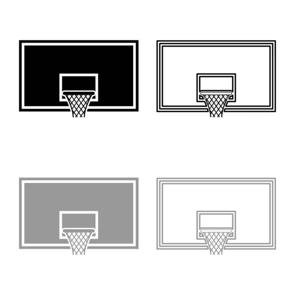 Basquetebol placa de basquetebol aro no encosto ícone de contorno conjunto preto cinza cor vector ilustração plana estilo imagem —  Vetores de Stock