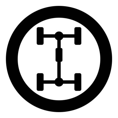 Araç için Undercarriage Şasi Taşıma Daire yuvarlak siyah renk vektör illüstrasyon düz stil görüntü araç çerçeve simgesi