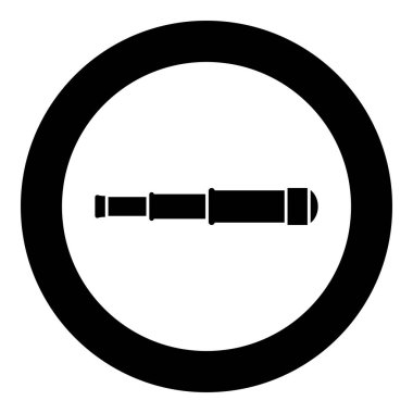 Daire yuvarlak siyah renkli vektör illüstrasyon düz stil görüntü Spyglass Monoküler Teleskop lens simgesi