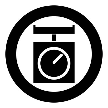 Mutfak terazileri Yurtiçi tartma terazileri Daire yuvarlak siyah renk vektör illüstrasyon düz stil görüntü pan Mutfak aletleri simgesi ile tartım ölçekler