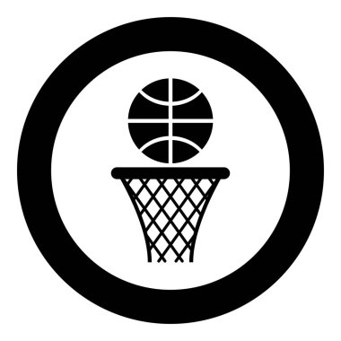Basketbol sepeti ve topu Hoop net ve daire yuvarlak siyah renk vektör illüstrasyon düz stil görüntü top simgesi
