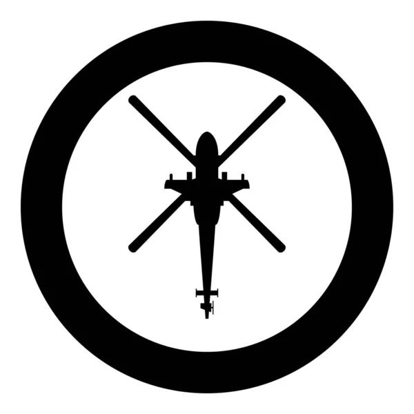 Hélicoptère vue du dessus Hélicoptère de combat icône en cercle rond couleur noire vecteur illustration plat style image — Image vectorielle