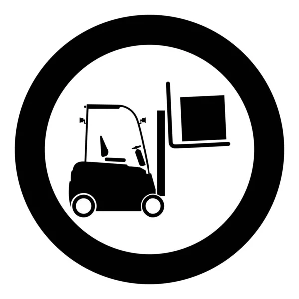 Targoncák teherautó emelő gép Cargo felvonó gép rakomány szállítás koncepció ikon kör kerek fekete színű vektoros illusztráció sík stílusú kép — Stock Vector