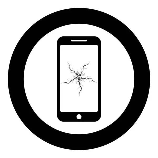 Smartphone con icono de pantalla táctil de choque en círculo redondo color negro vector ilustración imagen de estilo plano — Vector de stock