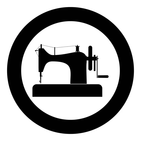 Máquina de costura Máquina de costura Equipamento de alfaiate Ícone vintage em círculo redondo cor preta vetor ilustração estilo plano imagem — Vetor de Stock
