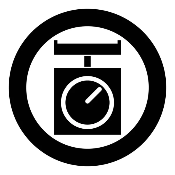 厨房比例 国内称重秤 称量秤与潘厨房电器图标在圆形黑色矢量插图平面风格图像 — 图库矢量图片