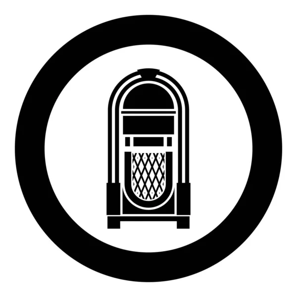 ジュークボックスジュークボックス自動レトロ音楽コンセプトヴィンテージプレイデバイスアイコンの円丸黒色ベクトルイラストフラットスタイル画像 — ストックベクタ