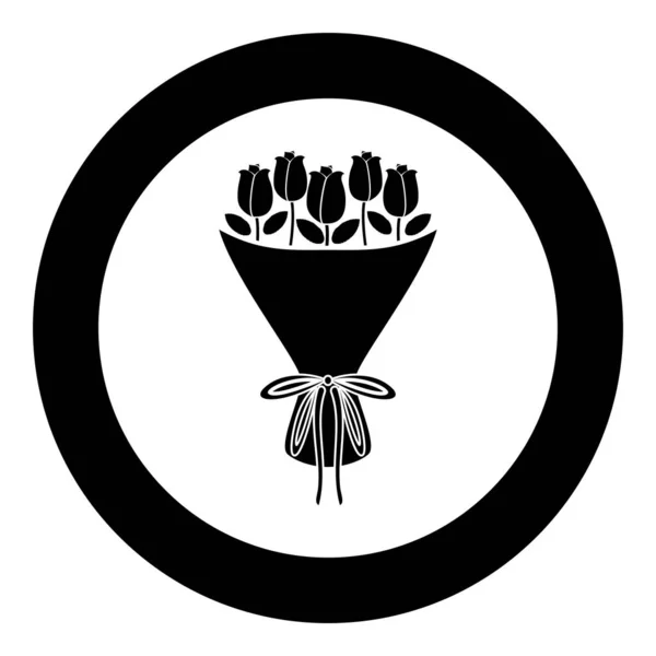 Bouquet de fleurs Bouquet de roses Concept actuel Bouquet de fleur de rose icône en cercle rond noir couleur vectoriel illustration plat style image — Image vectorielle