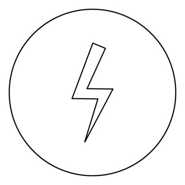Şimşek çakma Elektrikli güç Daire yuvarlak anahat siyah renk vektör illüstrasyon düz stil görüntü flaş yıldırım simgesi