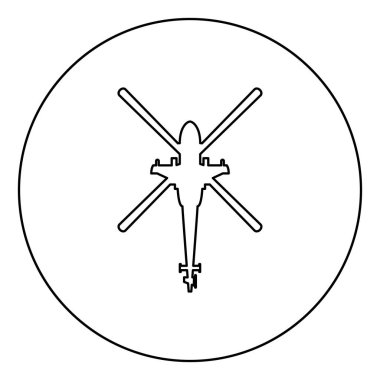 Helikopter üst görünümü Daire yuvarlak anahat siyah renk vektör illüstrasyon düz stil görüntü Savaş helikopter simgesi