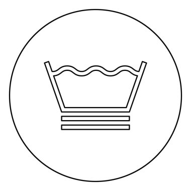 Çok hassas yıkama Giysi bakım sembolleri Yıkama konsepti Daire yuvarlak anahat siyah renk vektör illüstrasyon düz stil görüntü içinde çamaşır işareti simgesi