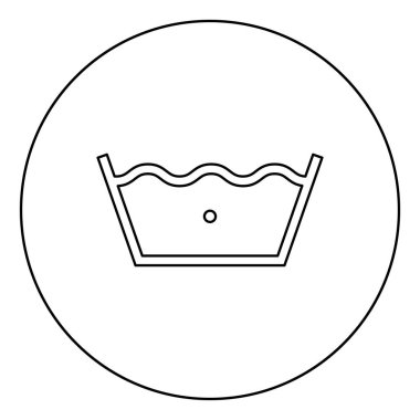 Soğuk suda yıkayın Giysi bakım sembolleri Yıkama konsepti Daire yuvarlak anahat siyah renk vektör illüstrasyon düz stil görüntü içinde çamaşır işareti simgesi