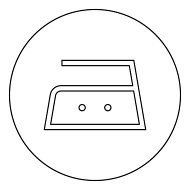 Ütü yüz elli 150 derece orta sıcaklık izin verilir Giysi bakım sembolleri Daire yuvarlak anahat siyah renk vektör illüstrasyon düz stil ima yıkama kavramı Çamaşır işareti simgesi