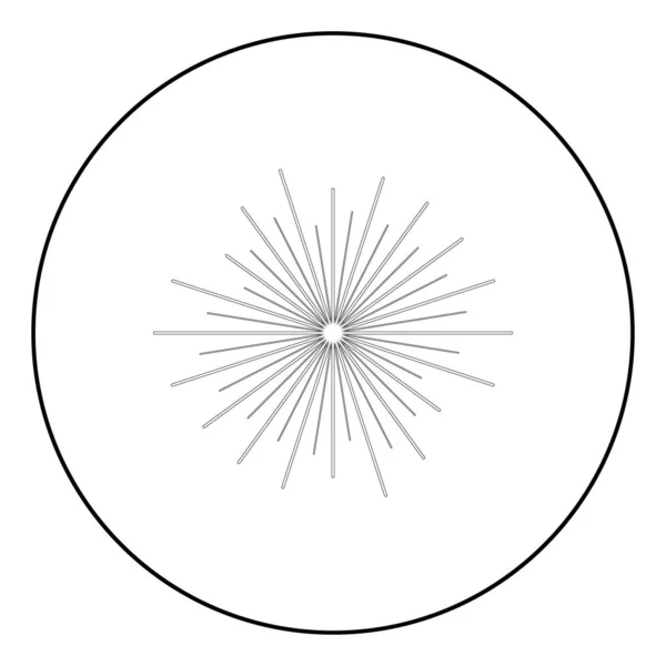 Raios solares Ícone de conceito de feixe de sol em círculo redonda contorno preto cor vetor ilustração plano estilo imagem —  Vetores de Stock