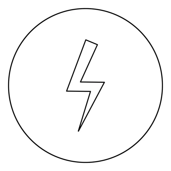 Rayo de energía eléctrica Flash Thunderbolt icono en círculo contorno redondo negro vector de color ilustración imagen de estilo plano — Vector de stock
