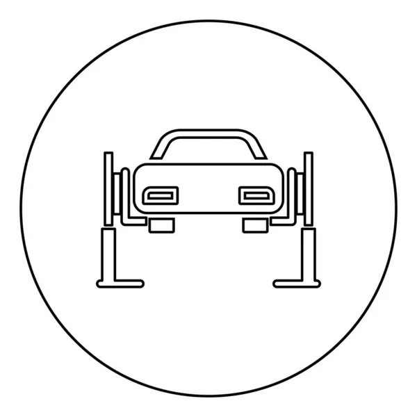Автомобильный лифт Концепция ремонта Автомобиль на ремонте Подъемник поднят на иконку автоматического лифта в круглую очертания черного цвета векторной иллюстрации плоский стиль изображения — стоковый вектор