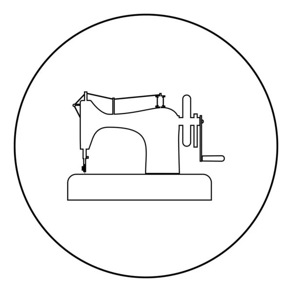 Машина для зшивання швейної машинки Машинне обладнання Вінтажний значок у колі круглого контуру чорного кольору Векторні ілюстрації плоского стилю зображення — стоковий вектор
