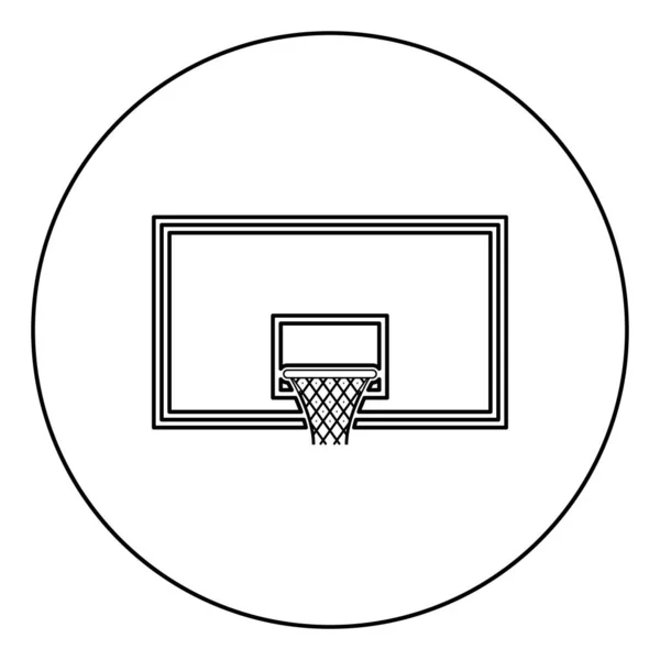 원 라운드 윤곽 검은 색 벡터 일러스트 플랫 스타일 이미지에 백 보드 아이콘에 농구 백 보드 농구 후프 — 스톡 벡터