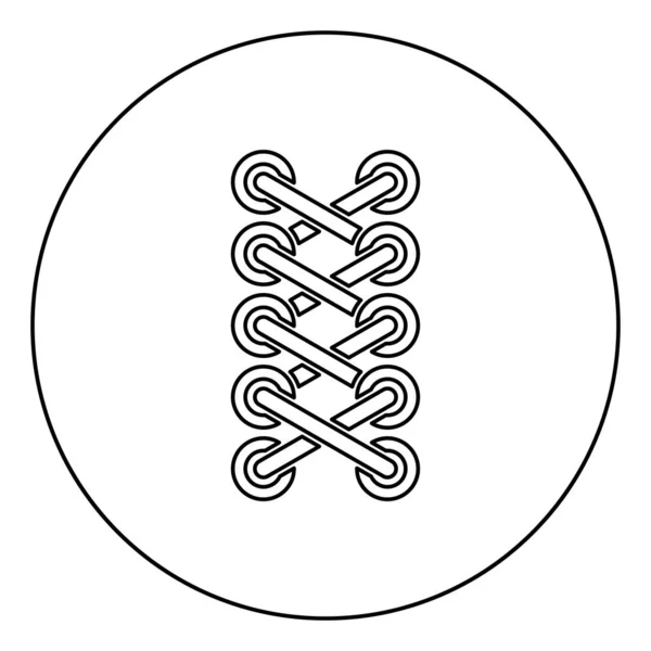 Tkaničky na boty vázací tkaničky Upínací lana koncepce stehu schémata vázacího tkaničky ikona krajky v kruhu kulatý obrys černý barevný vektor ilustrace plochý styl obrázek — Stockový vektor