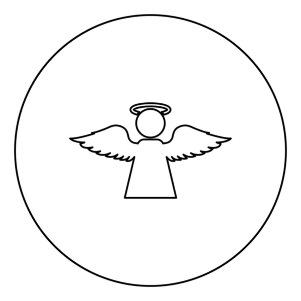Άγγελος με το εικονίδιο φτερό μύγα σε κύκλο στρογγυλό περίγραμμα μαύρο χρώμα διάνυσμα εικόνα επίπεδη στυλ εικόνας — Διανυσματικό Αρχείο