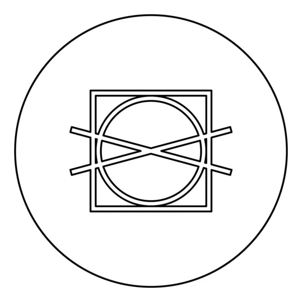 Tiltott szárítás és spin ruha Care szimbólumok mosás koncepció mosoda ikon körbe kerek vázlat fekete színű vektor illusztráció lapos stílusú kép — Stock Vector