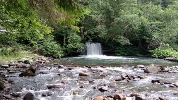 Barragem de cachoeira Água de drenagem Spillway Mountain river com pedra Cachoeira de queda e água corrente — Vídeo de Stock