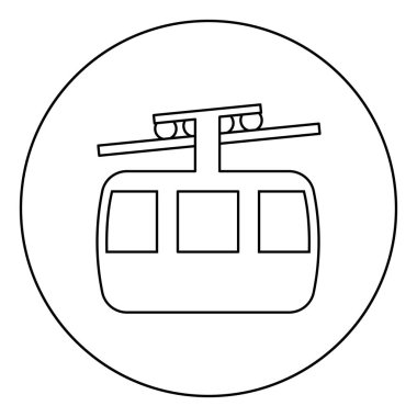 Füniküler hava yolu teleferiği Ski lift Mountain tatil beldesi Aerial taşıma turizmi Ropeway seyahat kabin simgesi dairesel yuvarlak siyah renk çizimi düz resim
