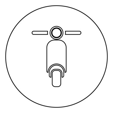 Scooter Motosiklet Taşımacılığı konsepti Daire şeklinde Moped Taşımacılık simgesi yuvarlak çizgili siyah renk çizimi düz resim