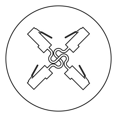 Dört konnektör rj 45 kabil ethernet teknolojisi simgesi dairesel yuvarlak çizgili siyah renk vektörü illüstrasyonunda düz resim