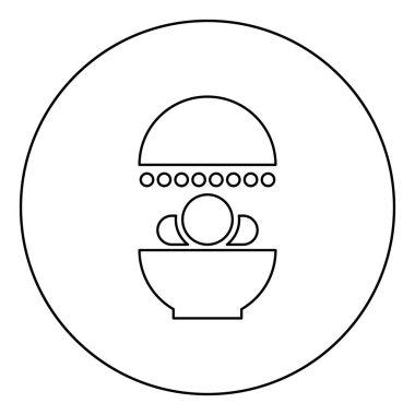 Solaryum İnsan Tedavisi Vücut Tomografisi CAT Tarama Radyoterapi simgesi dairesel yuvarlak çizgili siyah renk vektör çizimi düz resim