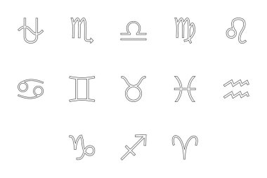 Zodiac sembolü siyah renk ana hatlı biçim çizimi