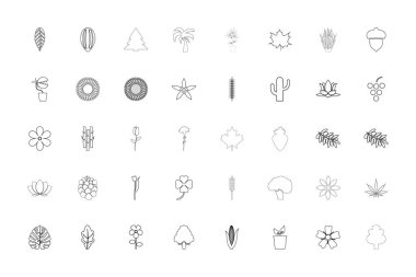 Doğa bitkileri siyah renk katı biçim vektör çizimi