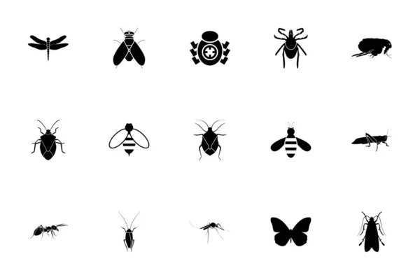 Insekten Schwarze Farbe Gesetzt Soliden Stil Vektor Illustration — Stockvektor