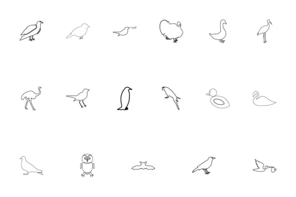 Birds Black Color Set Outline Style Vector Illustration — Stock Vector