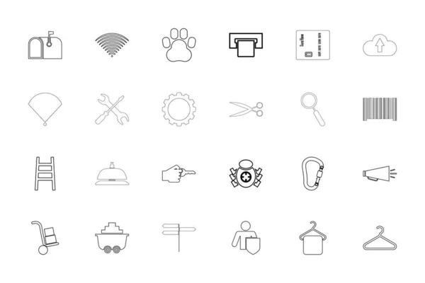 Webサービス概要黒カラーセットアウトラインスタイルベクトルイラスト — ストックベクタ