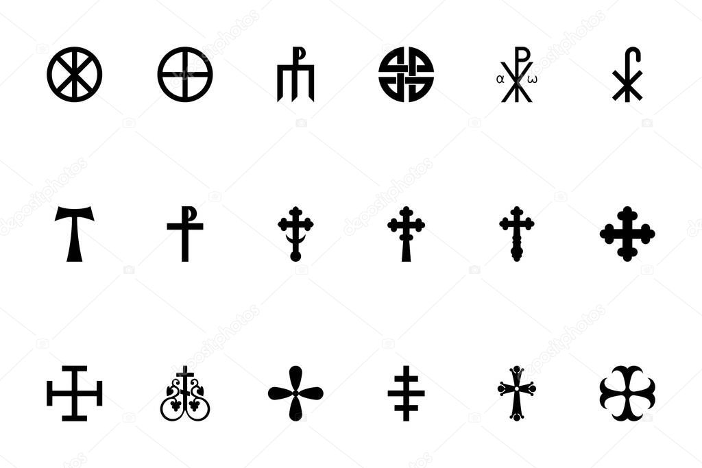 Religious cross black color set solid style vector illustration