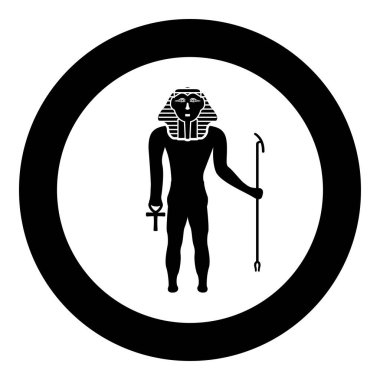 Mısır Firavunu Tutankhamen Kral Tut simgesi dairesel siyah renk vektör illüstrasyon görüntüsü katı ana hat biçimi basit