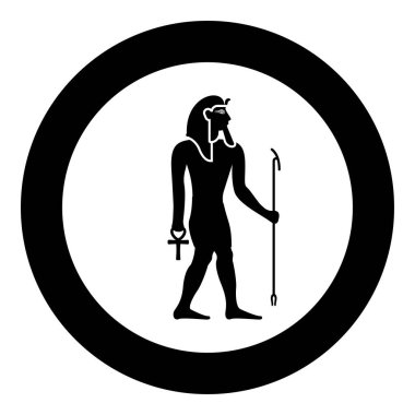 Firavun Mısır Tutankamon Kral Tut simgesi yuvarlak siyah renk vektör illüstrasyon görüntüsü katı ana hat biçimi basit