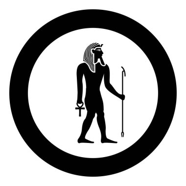 Mısır Firavunu Tutankhamen Kral Tut simgesi dairesel siyah renk vektör illüstrasyon görüntüsü katı ana hat biçimi basit