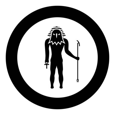 Mısır güneş tanrısı Ra Antias ve şahin başı simgesi yuvarlak siyah renk vektör illüstrasyon görüntüsü basit taslak biçimi