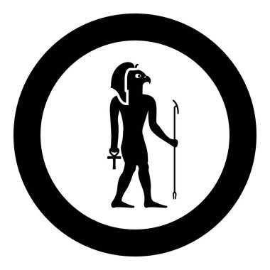 Ra Antik Mısır 'ın güneş tanrısı şahin başlı ikon yuvarlak siyah renk vektör illüstrasyon görüntüsü katı ana hat tarzı basit