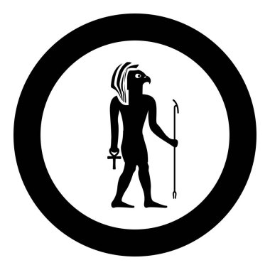 Mısır güneş tanrısı Ra Antias ve şahin başı simgesi yuvarlak siyah renk vektör illüstrasyon görüntüsü basit taslak biçimi