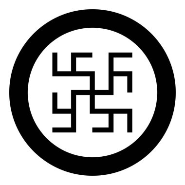 Eğreltiotu çiçekleri çim sembolü Slav putperest simgesini daire şeklinde simgeler. Siyah renkli çizim resmi basit taslak biçimi.