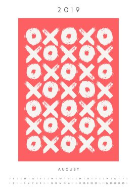 Yazdırılabilir Ağustos takvimi şablonunu, elle çizilmiş sembolleri