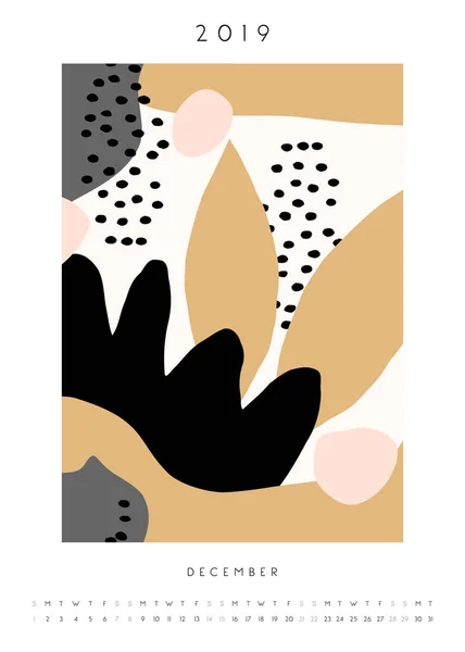 Modèle Calendrier Décembre Imprimable Design Avec Des Formes Abstraites Organiques — Image vectorielle