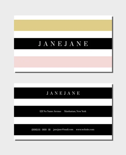 Business Card Template Pastel Pink Gold Black Stripes White Background — Stock Vector